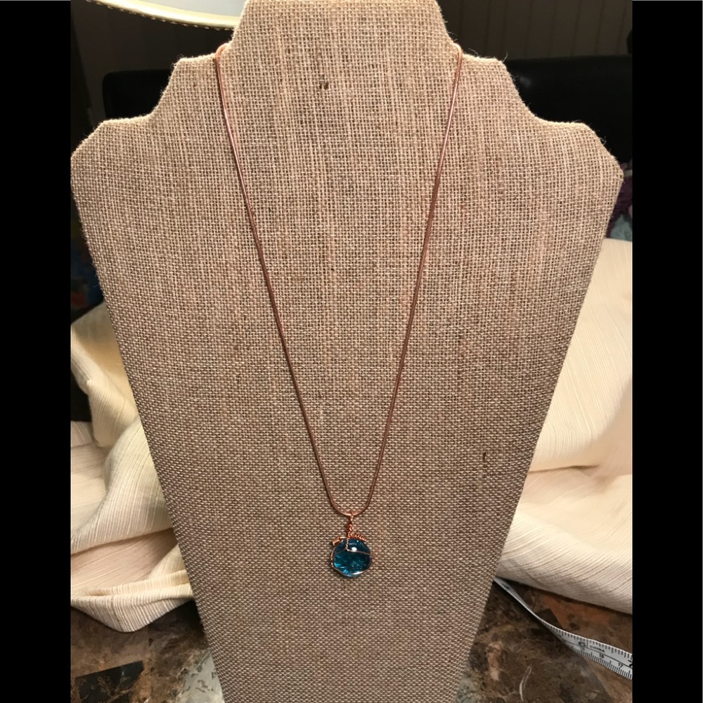 Aqua handmade necklace copper wire wrap NWT - Picture 8 of 8